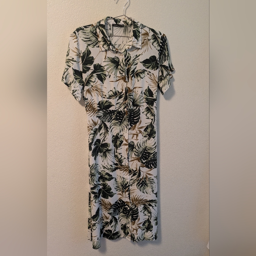 Defacto Tropical Leaf Print Dress